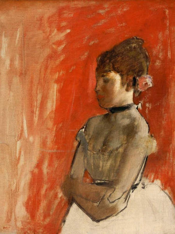 Ballet Dancer with arms crossed White Modern Wood Framed Art Print with Double Matting by Degas, Edgar