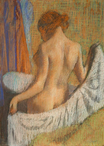 After the Bath Black Ornate Wood Framed Art Print with Double Matting by Degas, Edgar