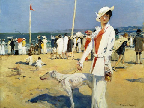 The Seaside White Modern Wood Framed Art Print with Double Matting by Flameng, Francois