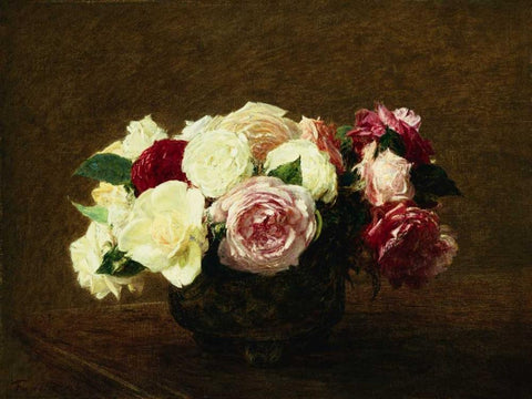 Roses Black Ornate Wood Framed Art Print with Double Matting by Fantin-Latour, Henri