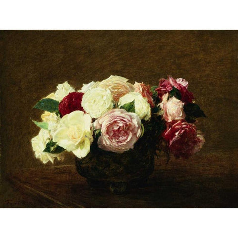 Roses White Modern Wood Framed Art Print by Fantin-Latour, Henri