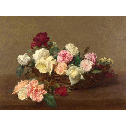 A Basket of Roses White Modern Wood Framed Art Print by Fantin-Latour, Henri