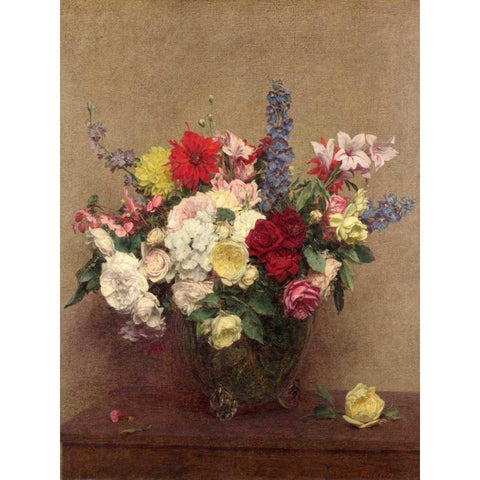 The Rosy Wealth of June White Modern Wood Framed Art Print by Fantin-Latour, Henri