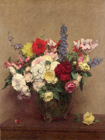 The Rosy Wealth of June Black Ornate Wood Framed Art Print with Double Matting by Fantin-Latour, Henri
