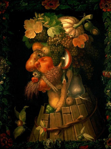 Autumn Black Ornate Wood Framed Art Print with Double Matting by Arcimboldo, Giuseppe
