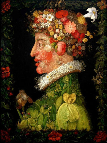 Spring Black Ornate Wood Framed Art Print with Double Matting by Arcimboldo, Giuseppe