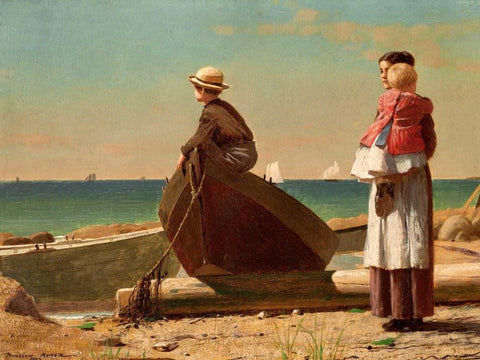 Dad’s Coming (detail) White Modern Wood Framed Art Print with Double Matting by Homer, Winslow