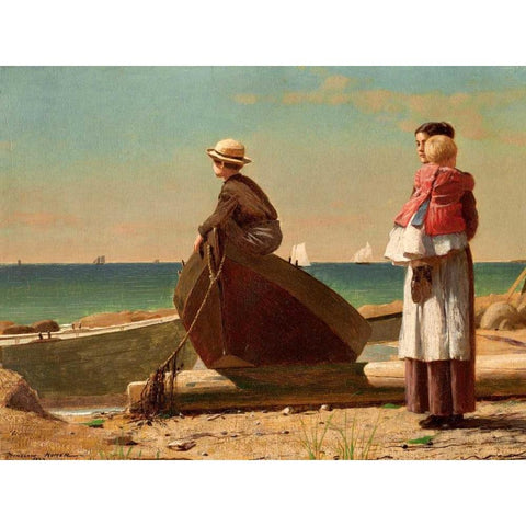 Dad’s Coming (detail) White Modern Wood Framed Art Print by Homer, Winslow