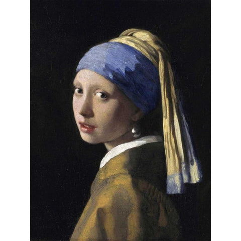 Girl With A Pearl Earring White Modern Wood Framed Art Print by Vermeer, Jan