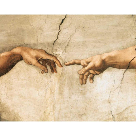La creazione di Adamo (detail) White Modern Wood Framed Art Print by Buonarroti, Michelangelo