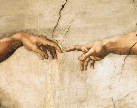 La creazione di Adamo (detail) White Modern Wood Framed Art Print with Double Matting by Buonarroti, Michelangelo