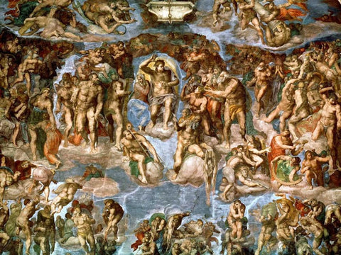 Il Giudizio Universale White Modern Wood Framed Art Print with Double Matting by Buonarroti, Michelangelo