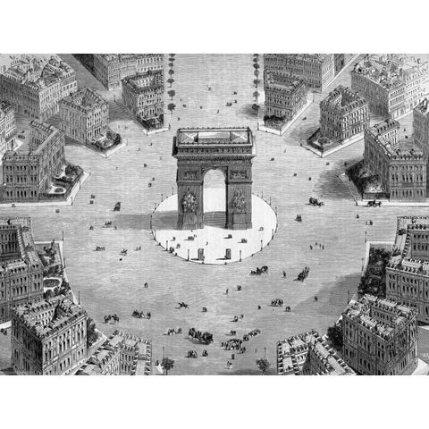 Illustration of the Place de lEtoile, 1857 (detail) White Modern Wood Framed Art Print by Anonymous