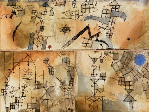 Three-Part Composition Black Ornate Wood Framed Art Print with Double Matting by Klee, Paul