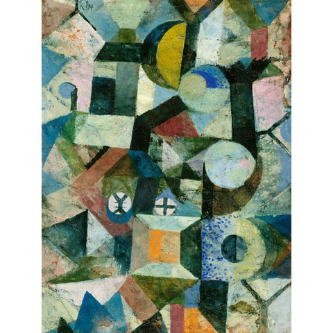 Composition with the Yellow Half-Moon and the Y Gold Ornate Wood Framed Art Print with Double Matting by Klee, Paul