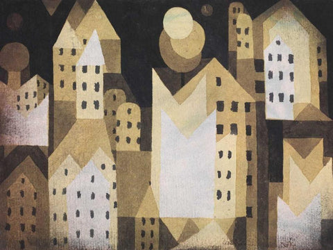 Cold City Black Ornate Wood Framed Art Print with Double Matting by Klee, Paul