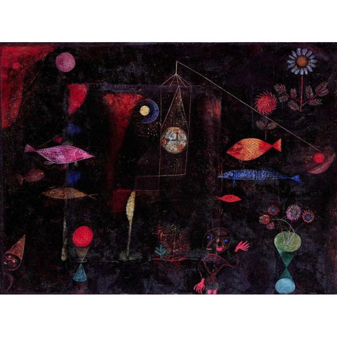 Fish Magic Black Modern Wood Framed Art Print by Klee, Paul