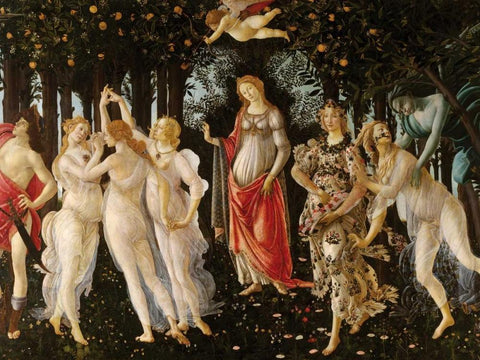 Primavera Black Ornate Wood Framed Art Print with Double Matting by Botticelli, Sandro