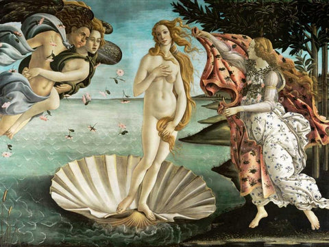 La nascita di Venere Black Ornate Wood Framed Art Print with Double Matting by Botticelli, Sandro