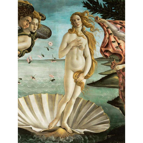 La nascita di Venere (detail) White Modern Wood Framed Art Print by Botticelli, Sandro