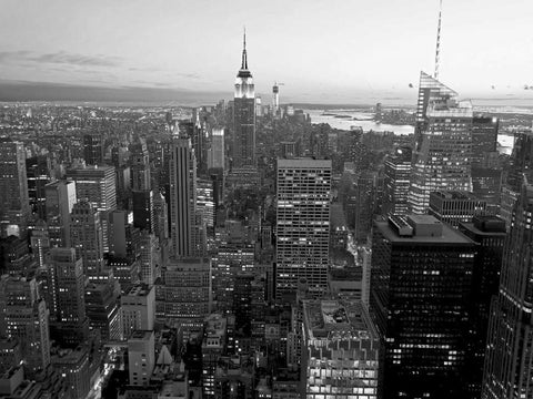 Skyline of Midtown Manhattan, NYC White Modern Wood Framed Art Print with Double Matting by Ratsenskiy, Vadim
