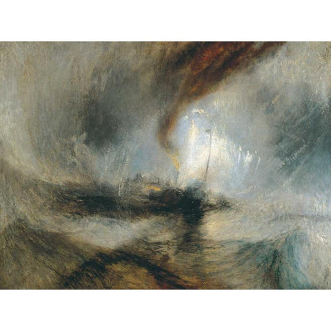Snow Storm - Steam Boat off a Harbours Mouth White Modern Wood Framed Art Print by Turner, William