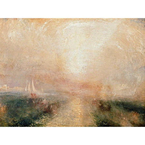 Yacht Approaching the Coast Gold Ornate Wood Framed Art Print with Double Matting by Turner, William