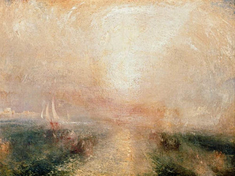 Yacht Approaching the Coast White Modern Wood Framed Art Print with Double Matting by Turner, William