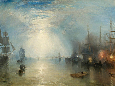 Keelmen Heaving in Coals by Moonlight Black Ornate Wood Framed Art Print with Double Matting by Turner, William