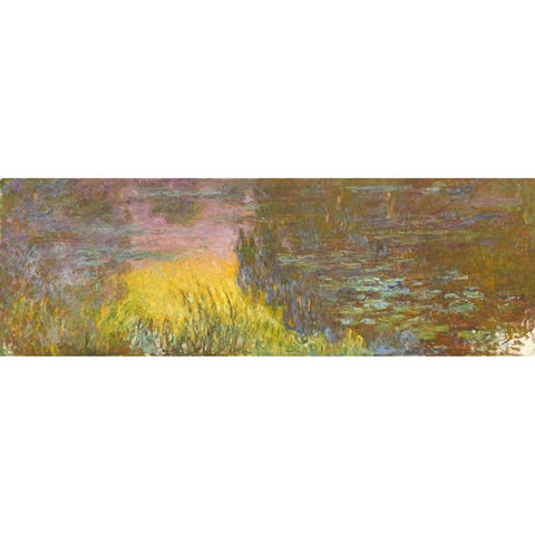 The Water Lilies - Setting Sun Black Modern Wood Framed Art Print with Double Matting by Monet, Claude