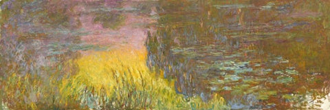 The Water Lilies - Setting Sun White Modern Wood Framed Art Print with Double Matting by Monet, Claude