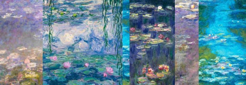 Waterlilies I White Modern Wood Framed Art Print with Double Matting by Monet, Claude