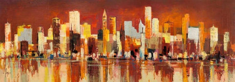 Manhattan al tramonto Black Ornate Wood Framed Art Print with Double Matting by Florio, Luigi