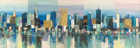 Manhattan Aqua White Modern Wood Framed Art Print with Double Matting by Florio, Luigi