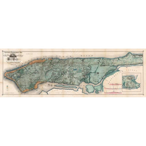 Map of Manhattan Island, 1865 White Modern Wood Framed Art Print by Anonymous