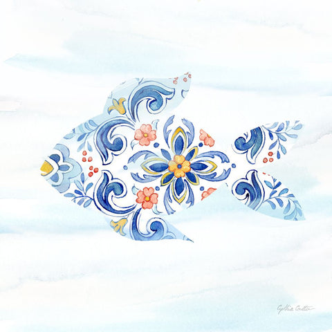 Mediterranean Breezes XIII White Modern Wood Framed Art Print with Double Matting by Coulter, Cynthia