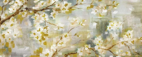 Golden Cherry Blossoms Panel White Modern Wood Framed Art Print with Double Matting by Tre Sorelle Studios