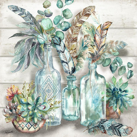 Tribal Feathers Still Life White Modern Wood Framed Art Print by Tre Sorelle Studios