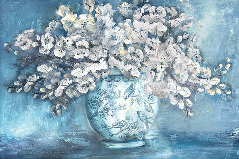 Cherry Blossoms in Chinoiserie Ginger Jar white White Modern Wood Framed Art Print with Double Matting by Tre Sorelle Studios