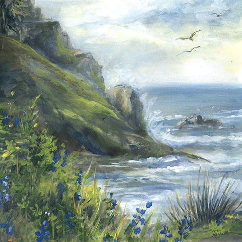 Blue Bell Ocean landscape Black Modern Wood Framed Art Print with Double Matting by Tre Sorelle Studios
