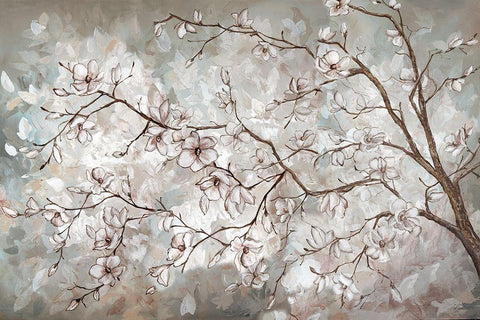 Magnolia Branches Neutral landscape White Modern Wood Framed Art Print with Double Matting by Tre Sorelle Studios