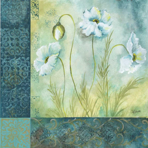 White Poppy Garden I White Modern Wood Framed Art Print by Tre Sorelle Studios