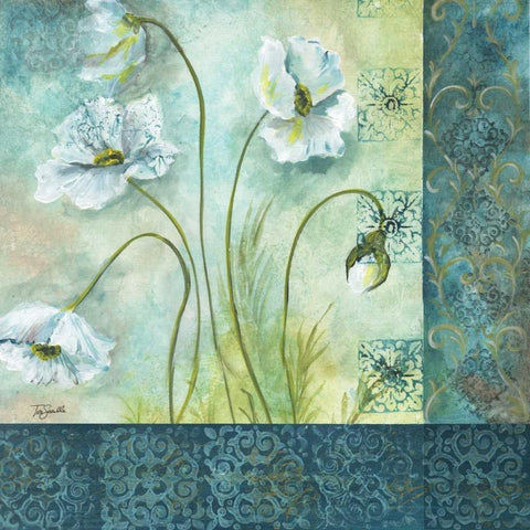 White Poppy Garden II White Modern Wood Framed Art Print by Tre Sorelle Studios