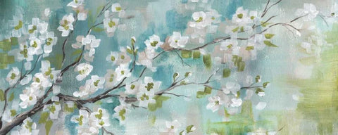 Cherry Blossoms Branch Panel White Modern Wood Framed Art Print with Double Matting by Tre Sorelle Studios