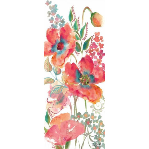 Bohemian Poppies Pink/Teal I Gold Ornate Wood Framed Art Print with Double Matting by Tre Sorelle Studios