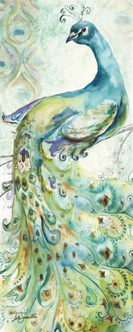 Bohemian Peacocks Panel I White Modern Wood Framed Art Print with Double Matting by Tre Sorelle Studios