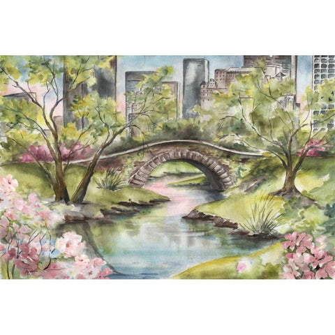 Central Park Springtime Gold Ornate Wood Framed Art Print with Double Matting by Tre Sorelle Studios