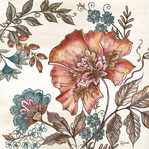 Garden Vines I on White Gold Ornate Wood Framed Art Print with Double Matting by Tre Sorelle Studios