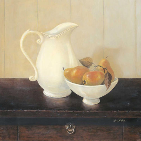 Creamware with Pears Black Ornate Wood Framed Art Print with Double Matting by Fisk, Arnie