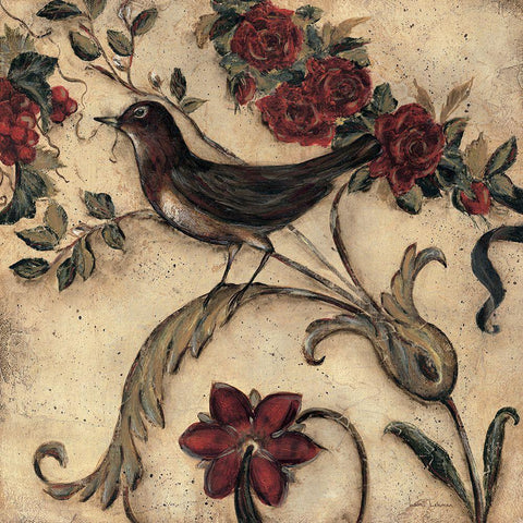Crimson Song Bird 2 White Modern Wood Framed Art Print by Lehman, Laurel